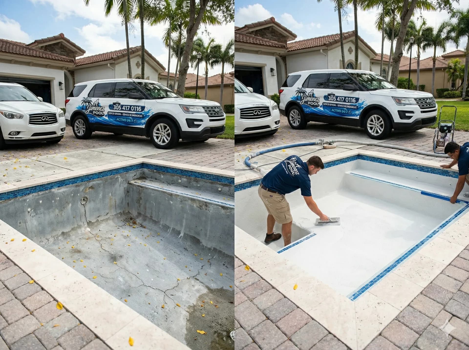 Pool resurfacing before and after